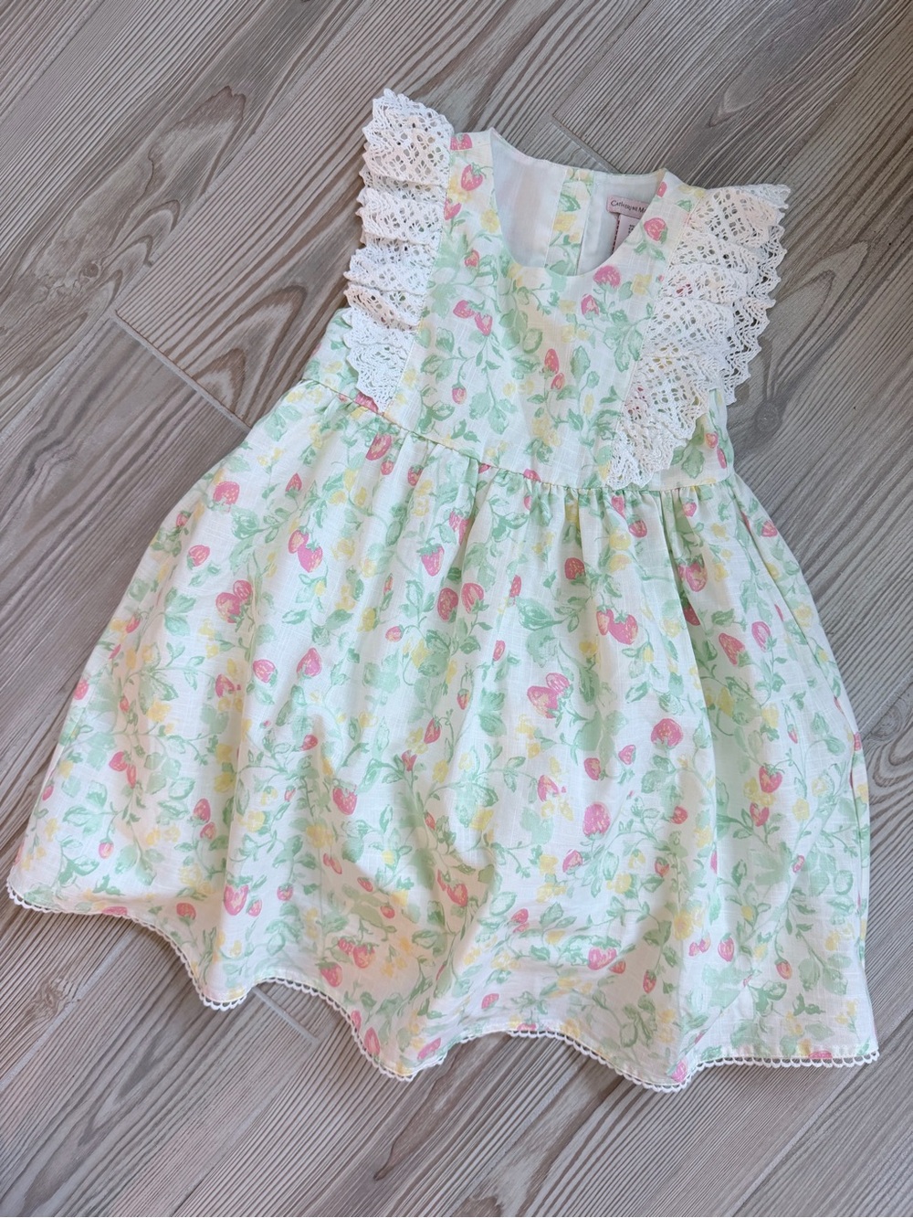 Catherine Malandrino Girls Strawberry Floral Lace Flutter Sleeve Dress Size 6